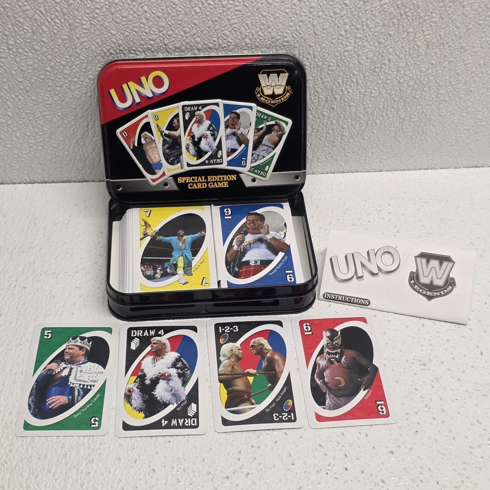 Wrestling Legends Special Edition Uno Card Game Tin Hogan Flair Piper Snake